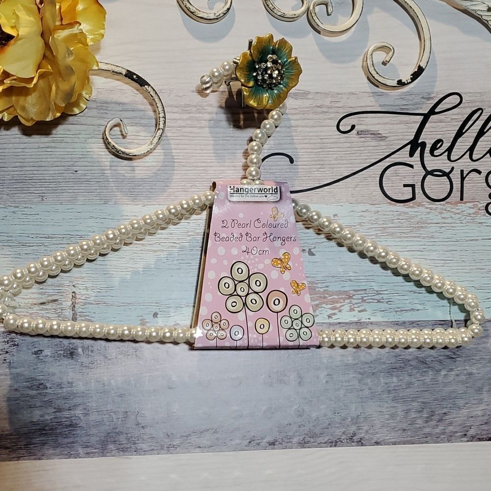 Set of 2 Pearl Colored Beaded Bar Hangers Large